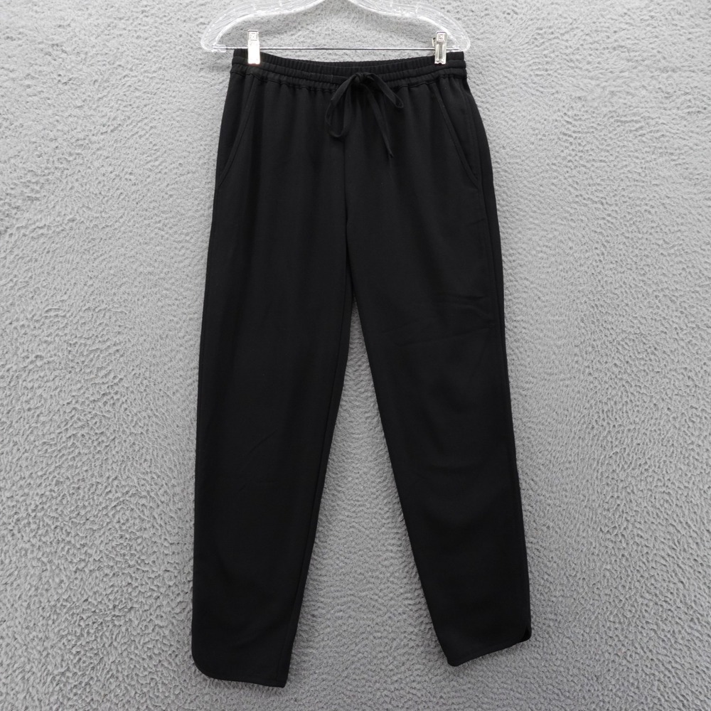 Madewell Drawstring Crepe Trouser Pants XS Black Womens Curved Hem Casual Career